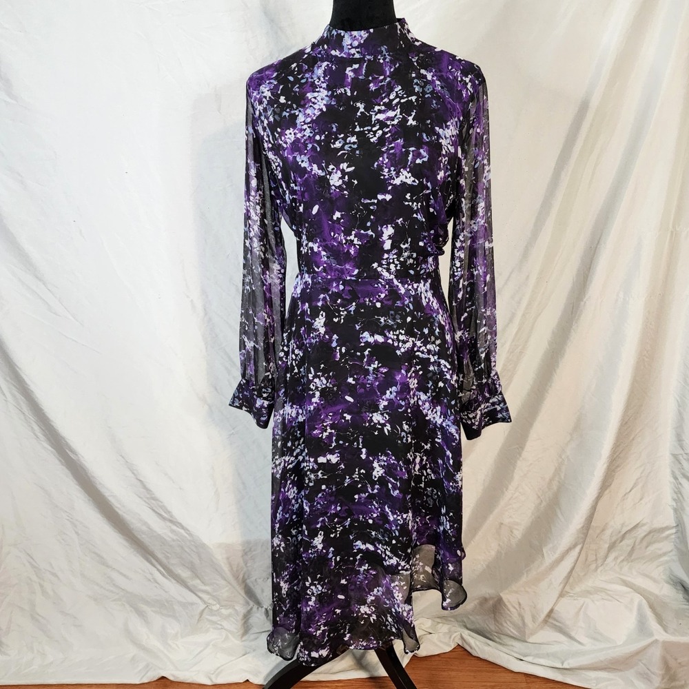 SIMPLY VERA Size XL Asymmetrical Purple Chiffon Whimsigoth Dark Fairy Midi Dress